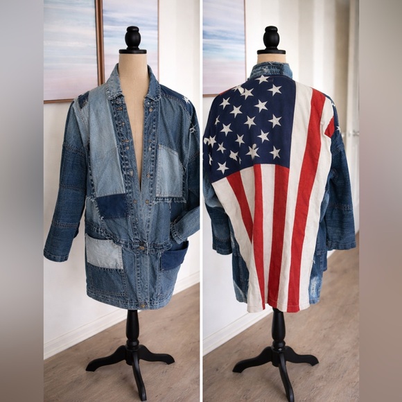 Vintage Jackets & Blazers - First Edition Vintage Blue Denim Jacket with Frayed Edges Size Medium